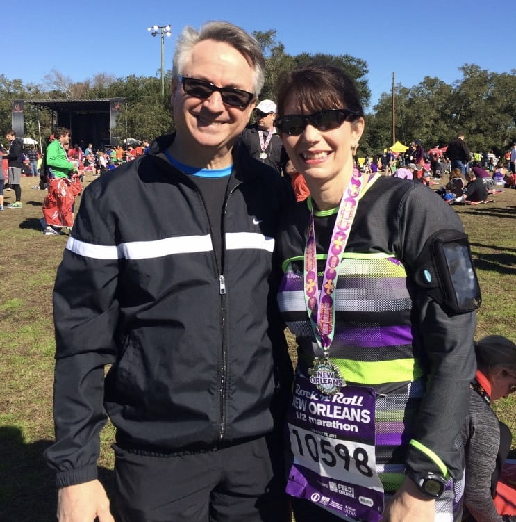 Ten years after her heart transplant, Toni Wild has moved from 5ks to marathons. Wild with husband, Jim. (Photo courtesy of Toni Wild) 