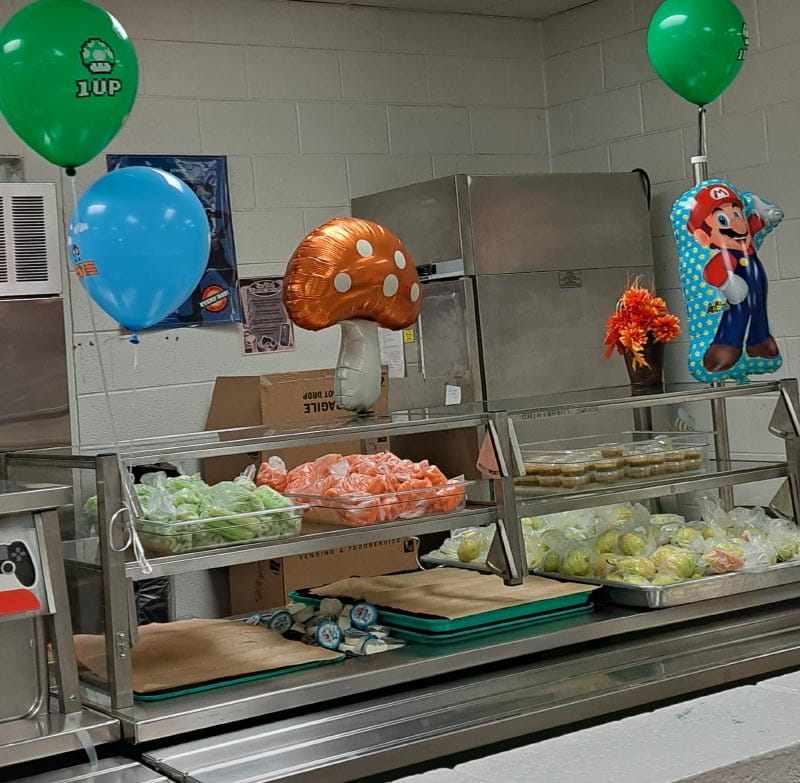 The staff at Morrow Middle School use familiar characters like Mario to encourage healthy eating. (Photo courtesy of Barbara O'Connor)