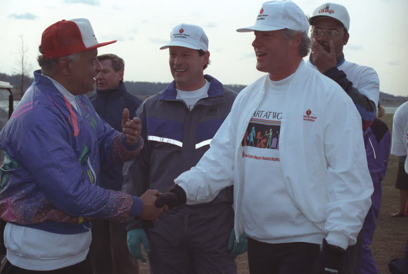 Dr. Edward Cooper (left) with then-President Bill Clinton and Vice President Al Gore at an American Heart Month event in February 1993. Cooper was president of the American Heart Association at the time. (Photo courtesy of Clinton Presidential Library/Ralph Alswang)