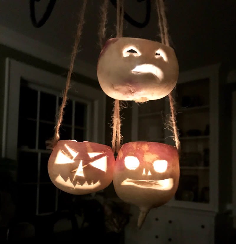 A trio of carved turnip lanterns. (Photo courtesy of Eliza Ferrari)