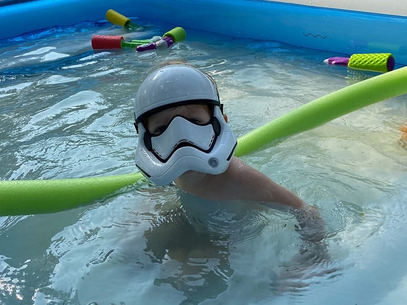 The Morgans recently bought a small inflatable pool – and a noodle – to give Beckham swimming lessons. (Photo courtesy of Tyler Morgan) 