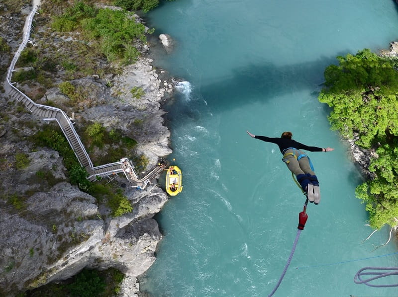 Cat Oyler bungy-jumping. (Photo by AJ Hackett Bungy New Zealand)