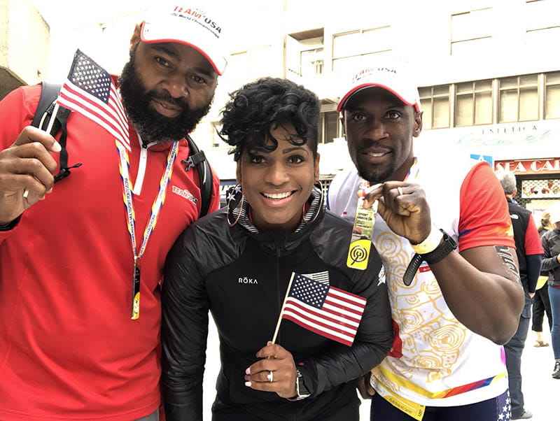 Mark Allen (left) with Samantha and Devon Mitchell in Spain in 2019. (Photo courtesy of Mark Allen)