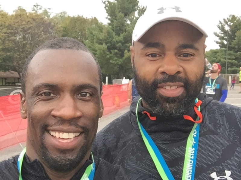 Cardiac arrest survivor Mark Allen (right) with his friend and trainer, Devon Mitchell. (Photo courtesy of Mark Allen)