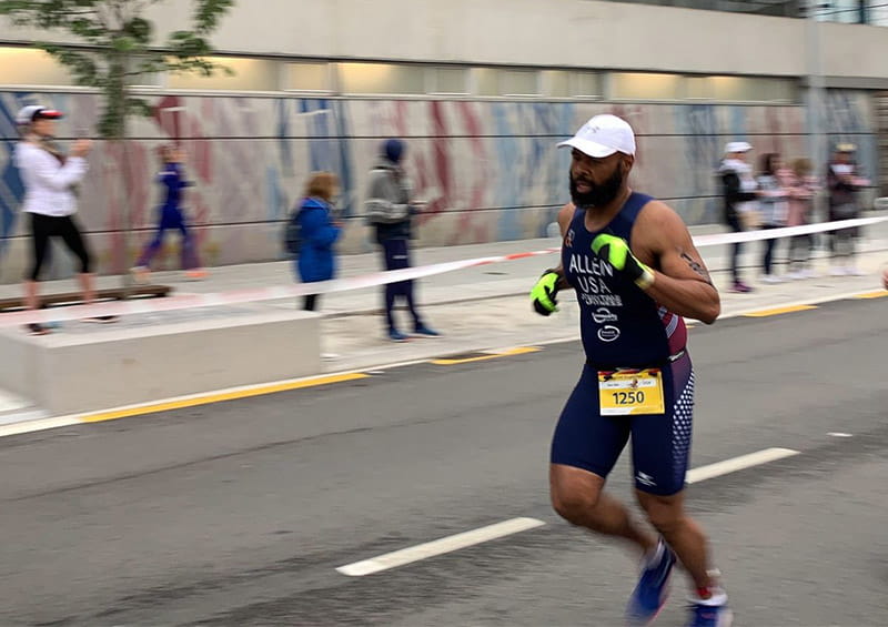 Mark Allen running in the 2019 ITU (International Triathlon Union) Duathlon World Championships in Pontevedra, Spain. (Photo courtesy of Mark Allen)