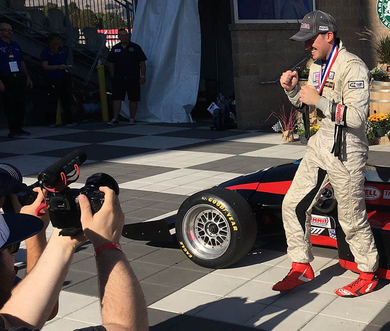 Bryce Cornet posing for photos after a race. (Photo courtesy of Bryce Cornet)