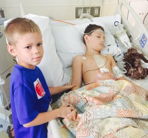 Cam Konecny, with brother Caden Konecny (right), after heart surgery. (Photo courtesy of the Konecny family) 