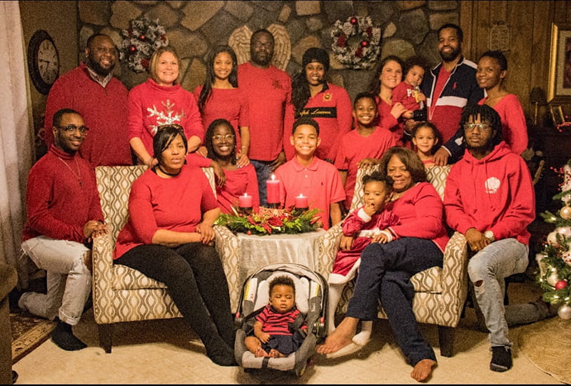 Brian is just left of center in the back row, framed by the angel’s wings. (Photo courtesy of LaKeisha Barron-Brown)