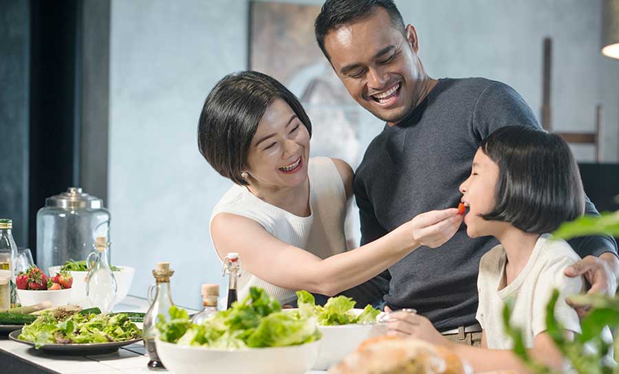 family eating salad