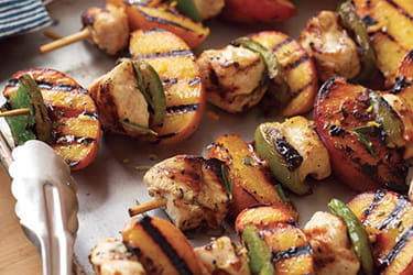 Rosemary-Peach Chicken Kebabs with Orange Glaze