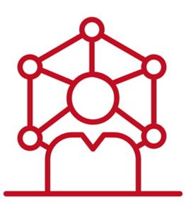 Icon of a person with a hexagonal graph behind them